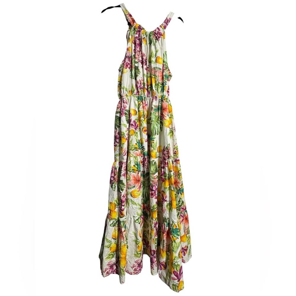 NWT Bellambia Cotton Maxi Summer Dress Size Large Tropical Floral Tiered Italy